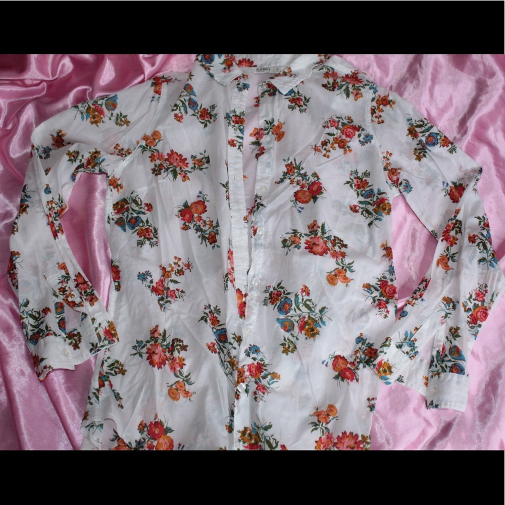 White Multicolored Floral Button Down Top